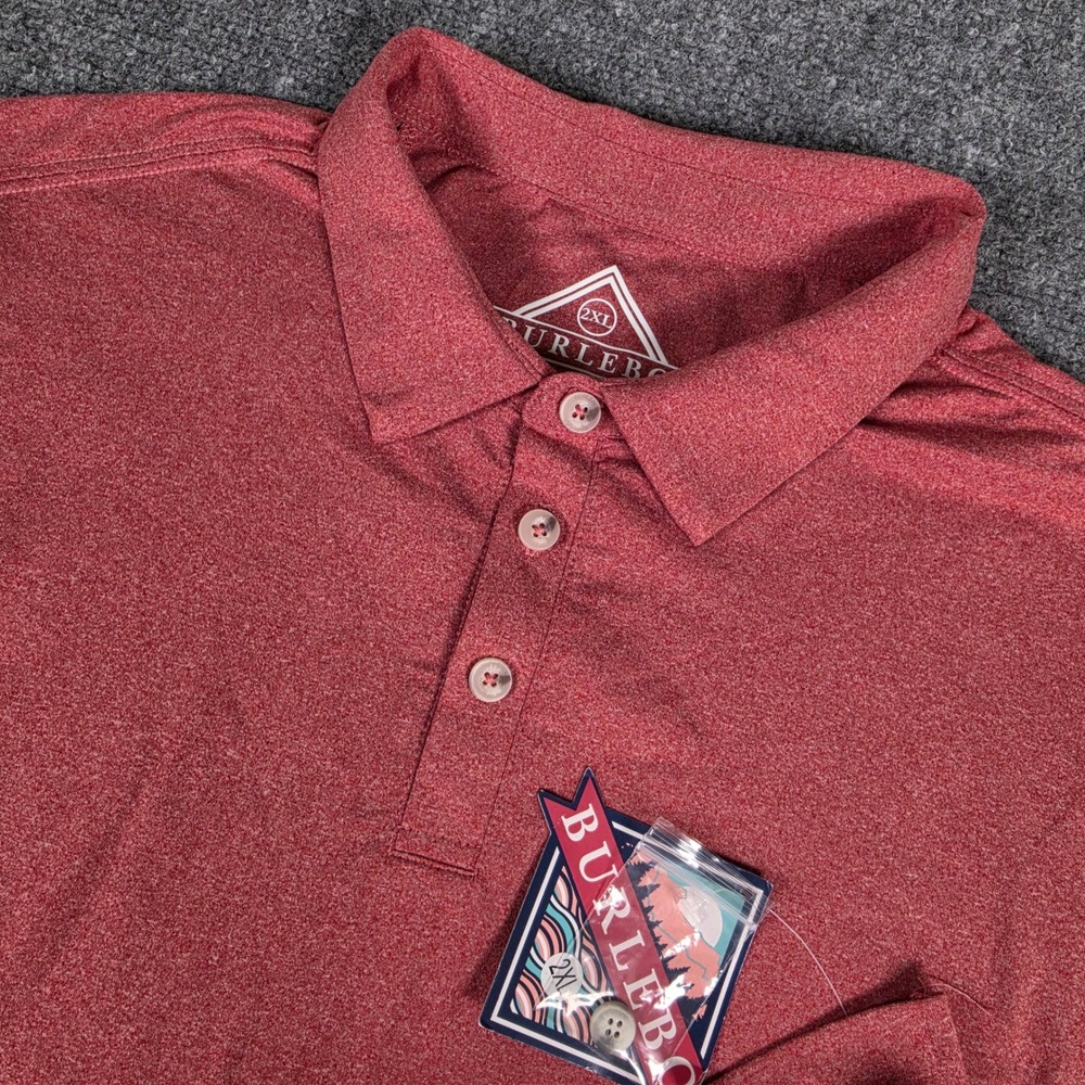 Burlebo Performance Polo Mens 2XL Heather Brick Red Stretch Golf Shirt NWT